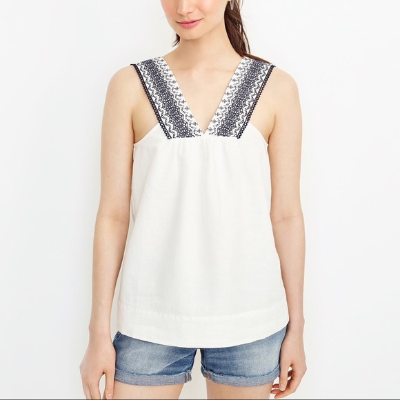 J Crew Factory Embroidered V Neck Shell 